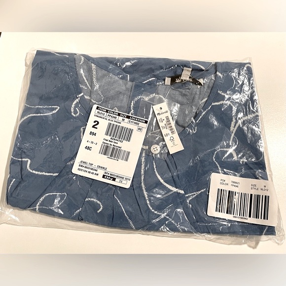 Madewell Poplin Puff-Sleeve Cutout Crop Top in Ornamental Blue Medium NWT - Picture 4 of 5